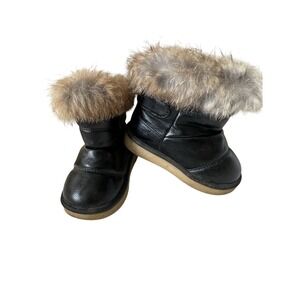 Toddler Black‎ Faux Leather Boots Faux Fur Winter Warm Toddler size 5